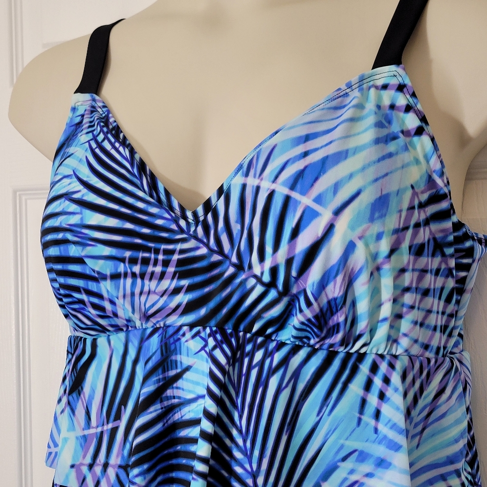 NWT Swim Solutions Leaf It Alone Tiered Fauxkini One-Piece Swimsuit Plus 18 - Picture 5 of 8